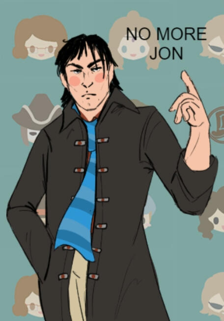 digital drawing of daniil musicnote pointing to text that says No More Jon